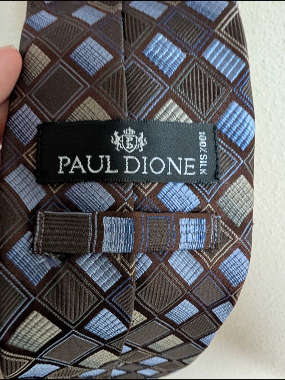 Paul Dione 100% Silk Tie | Brown & Blue Diamond‎ Grid